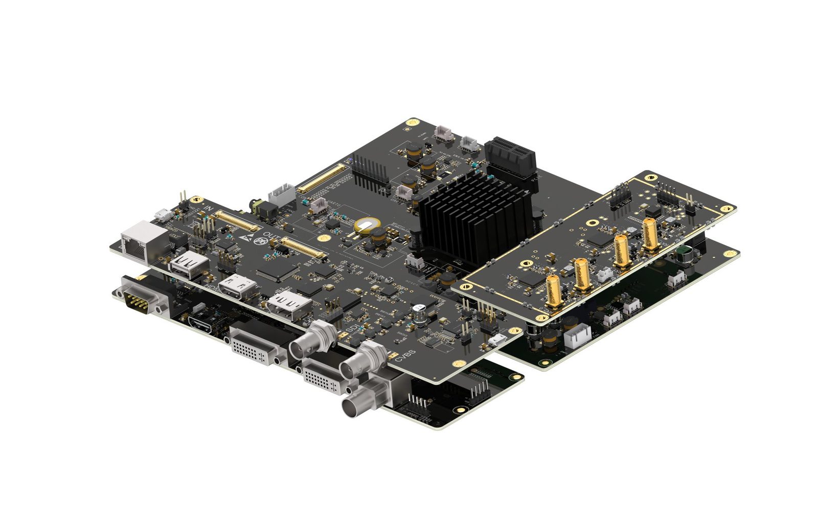 4K camera main board with gold-finger coaxial connectors